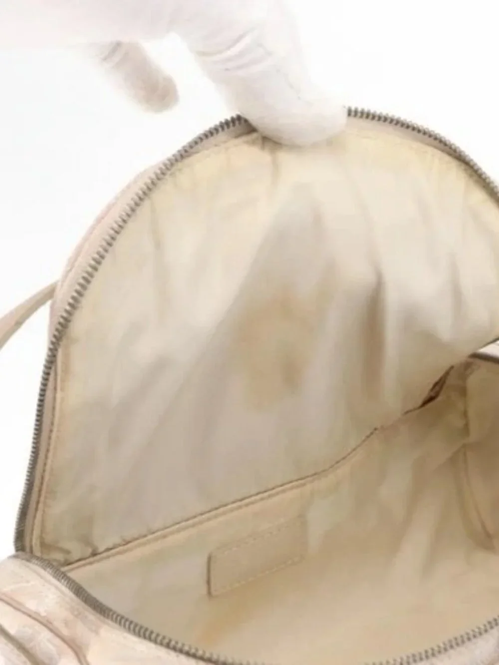 CHANEL New Travel line Hand Bag Nylon Beige Silver CC Auth 163622